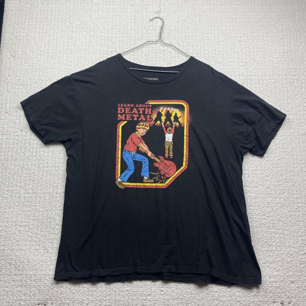 Y2K Learn About Death Metal Retro Kids Distressed Punk Rock Men Sz 2XL Black